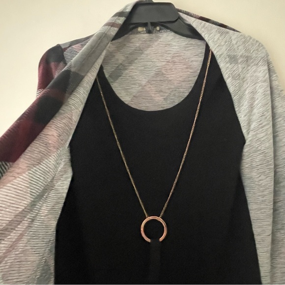 Black and Red Multicolor Mini Dress with Tassel Necklace and Built-in Cardigan - Picture 6 of 11